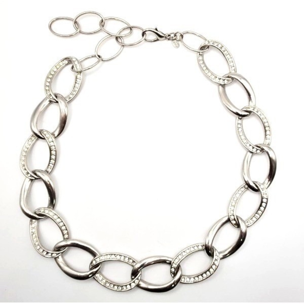 Premier‎ Designs Chunky Silver Tone Large Link Necklace with Rhinestones 16"-18" - Picture 5 of 5